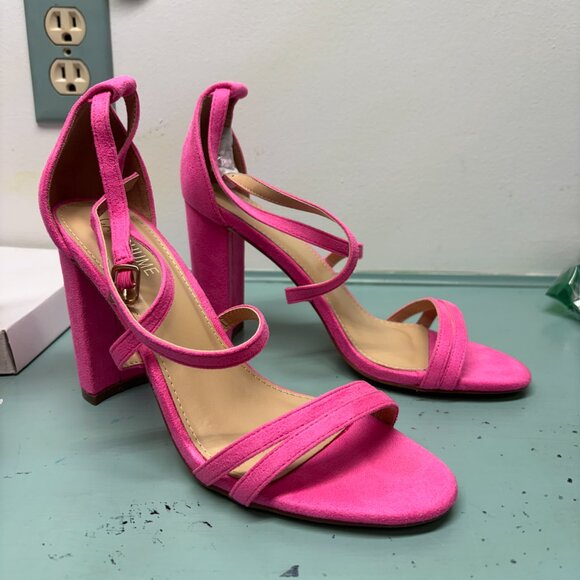 carcuume amber hot pink velvet block heels womens 10 - Picture 2 of 7